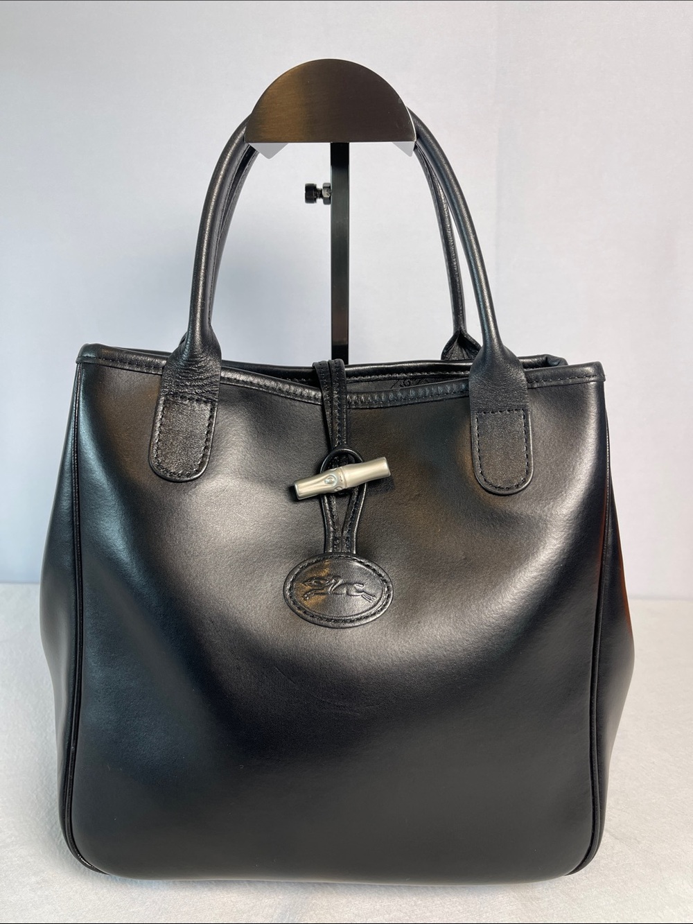 Longchamp Vintage Roseau Leather Handbag Bamboo Toggle Authentic